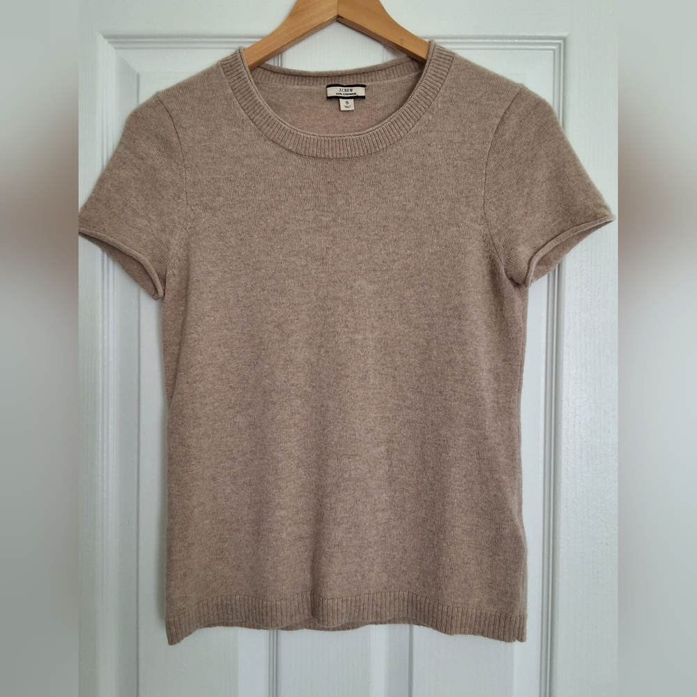 J. Crew Short Sleeve Cashmere Top in Taupe Beige